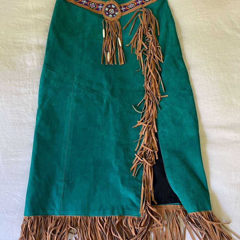 Vintage leather suede beaded Native American skirt